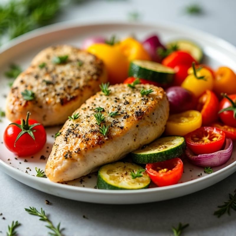 Herb-Crusted Sheet Pan Chicken with Roasted Rainbow Vegetables