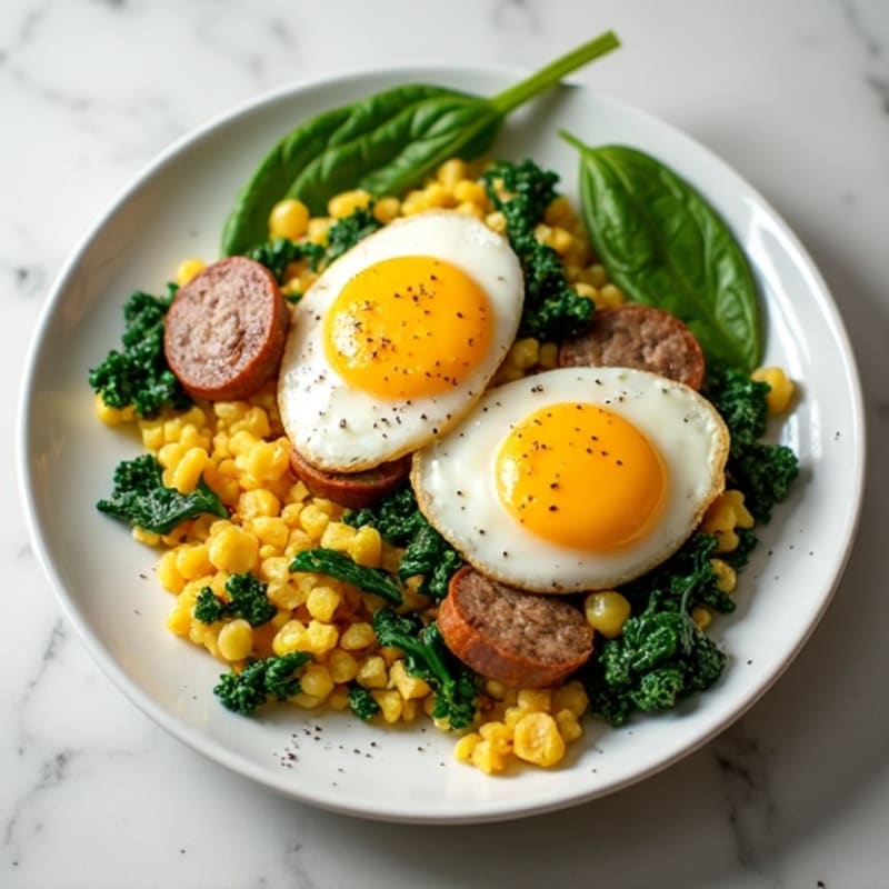 Egg White Scramble with Turkey Sausage and Spinach