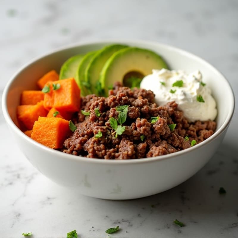 Lean Beef Mince and Roasted Sweet Potato Bowl with Cottage Cheese
