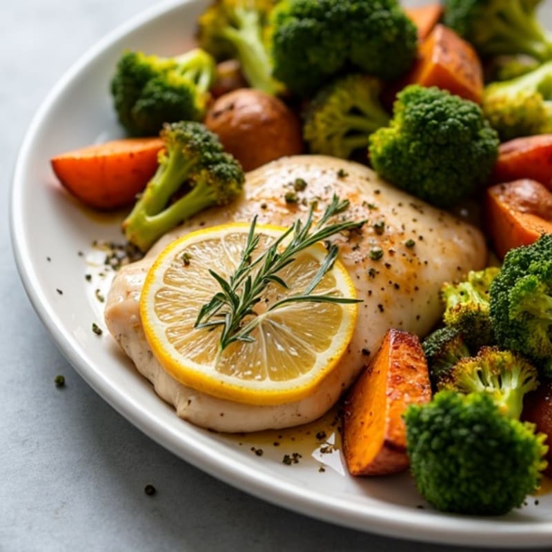 Sheet Pan Lemon Herb Chicken with Roasted Broccoli and Sweet Potatoes
