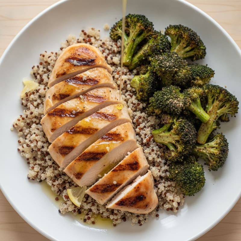 Grilled Chicken Breast with Quinoa and Roasted Broccoli