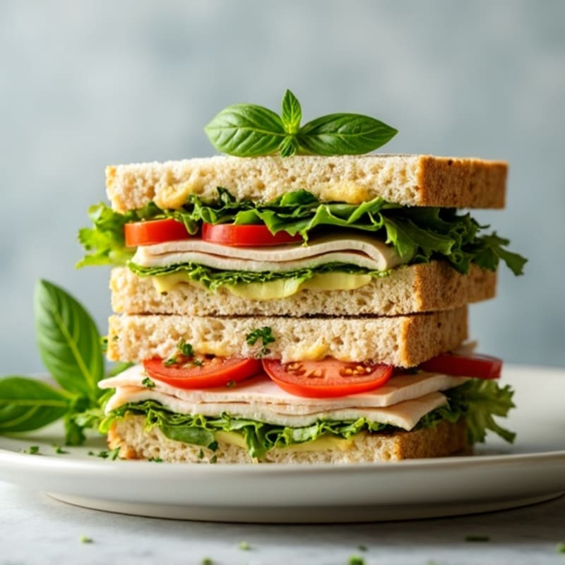 Stacked Turkey Club with Fresh Herbs and Avocado
