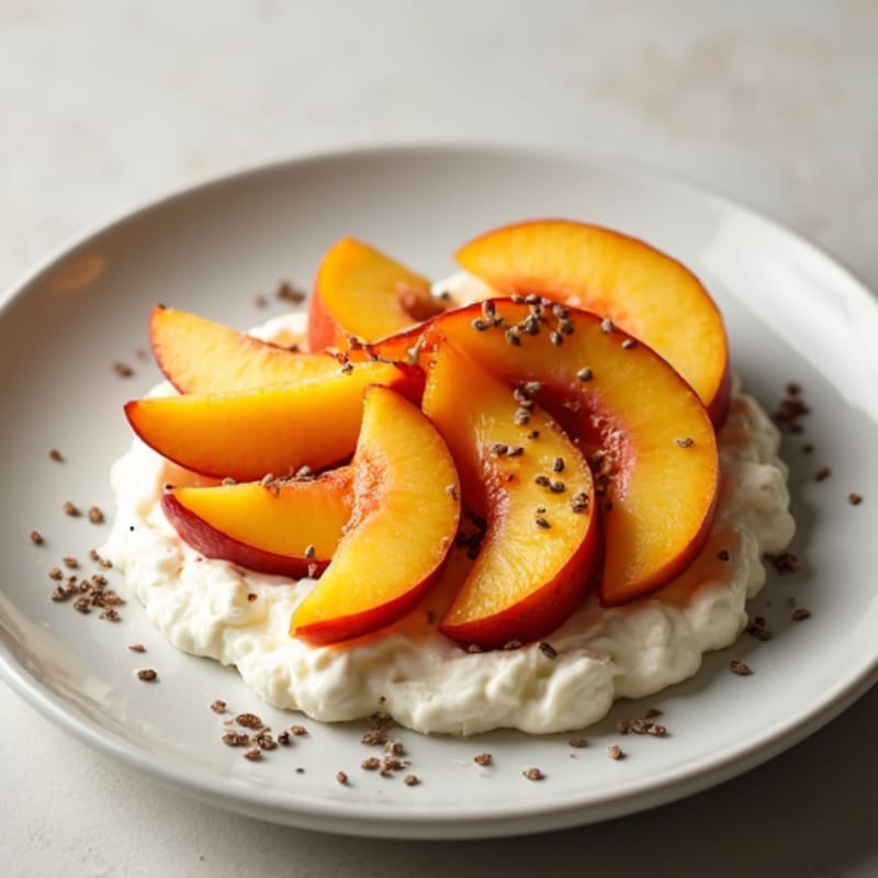 Cottage Cheese with Sliced Peaches and Chia Seeds