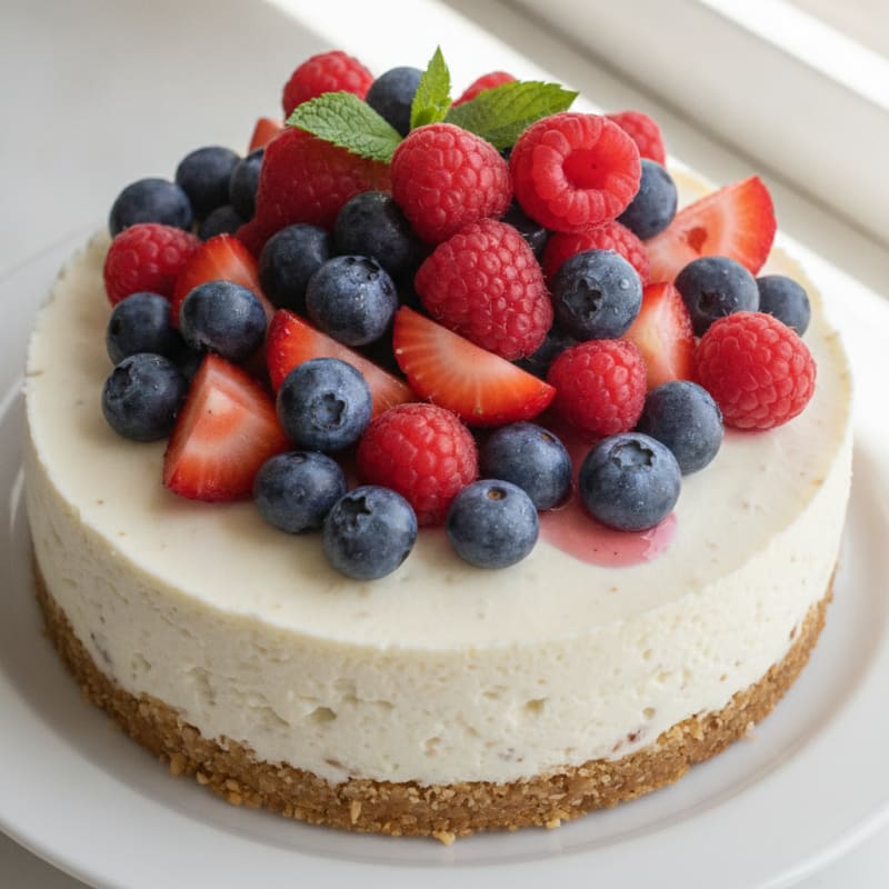 Greek Yogurt Protein Cheesecake with Fresh Berries