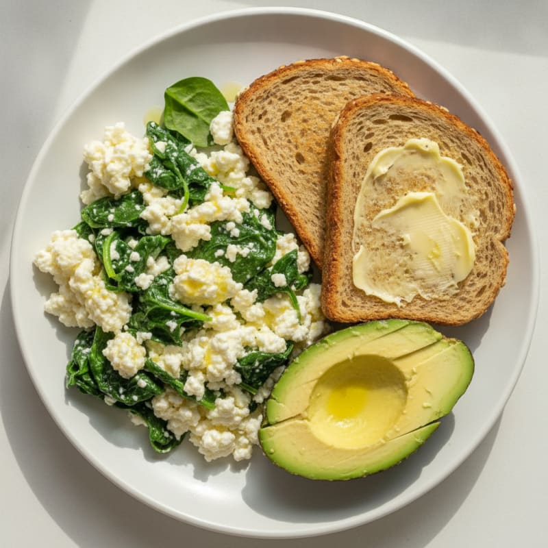 Egg White Spinach Scramble with Cottage Cheese