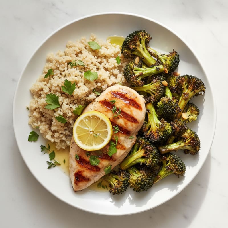 Grilled Chicken Breast with Quinoa and Roasted Broccoli