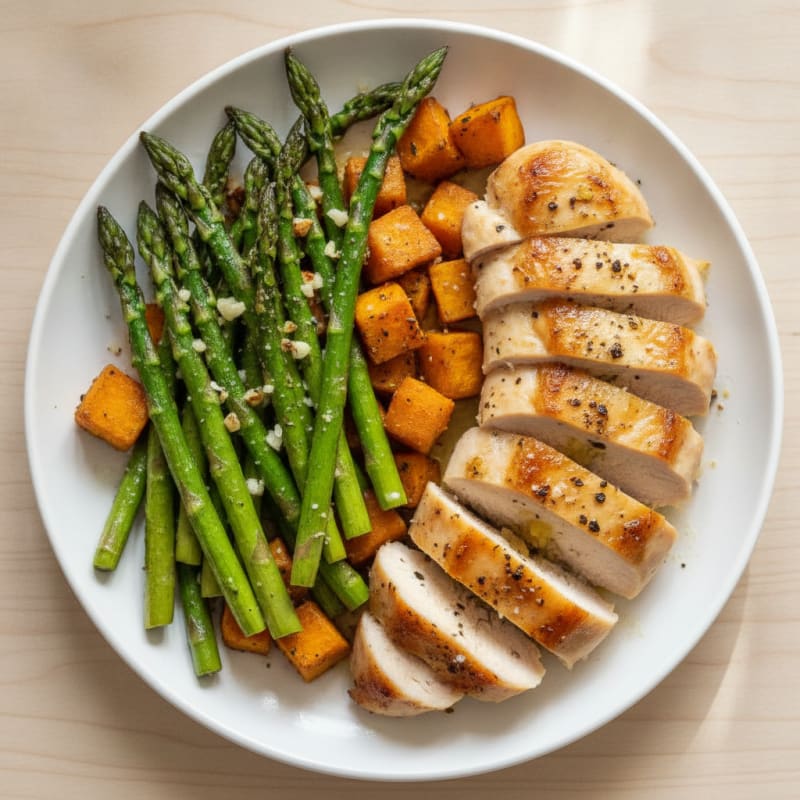 Garlic Herb Roasted Asparagus with Lemon Chicken