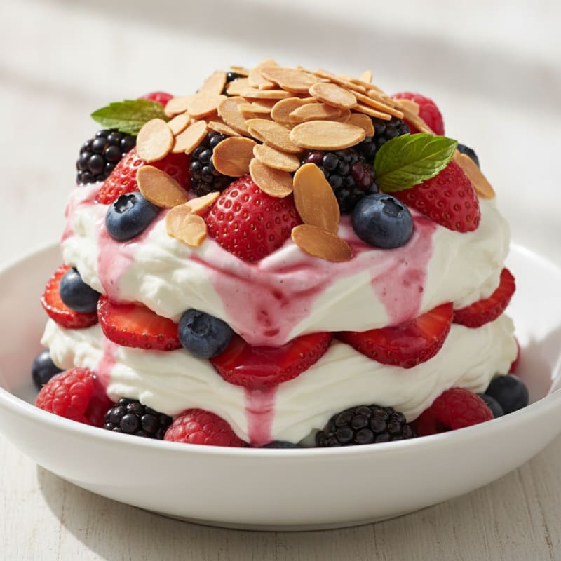 Greek Yogurt Protein Parfait with Mixed Berries and Almonds