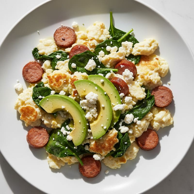 Egg White Scramble with Turkey Sausage and Spinach