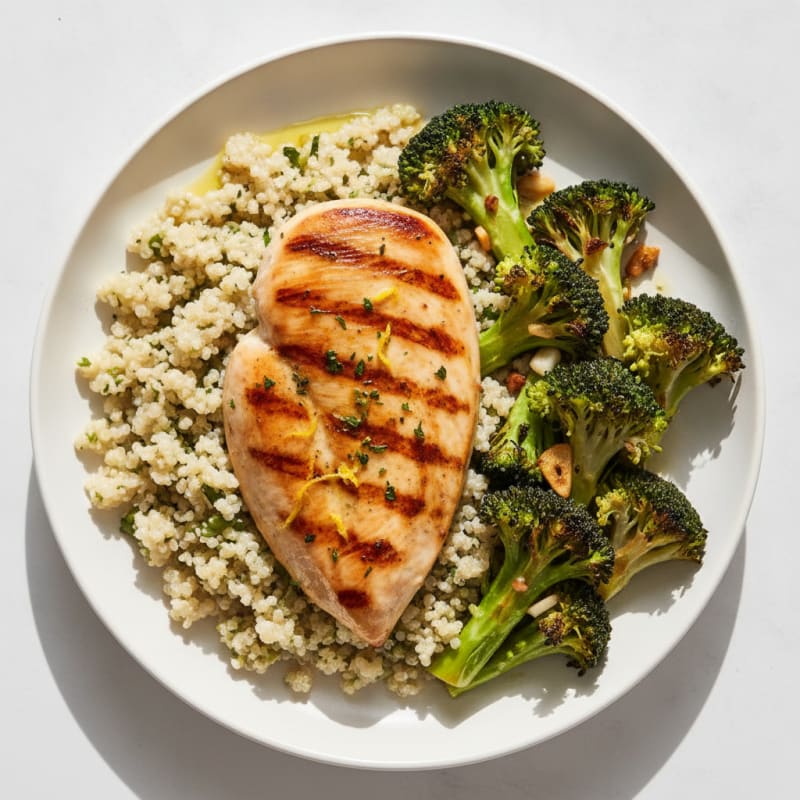Grilled Chicken Breast with Quinoa and Roasted Broccoli
