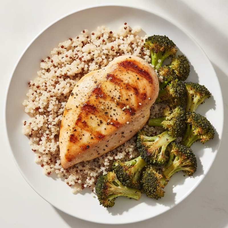 Grilled Lemon Pepper Chicken Breast with Quinoa and Roasted Broccoli