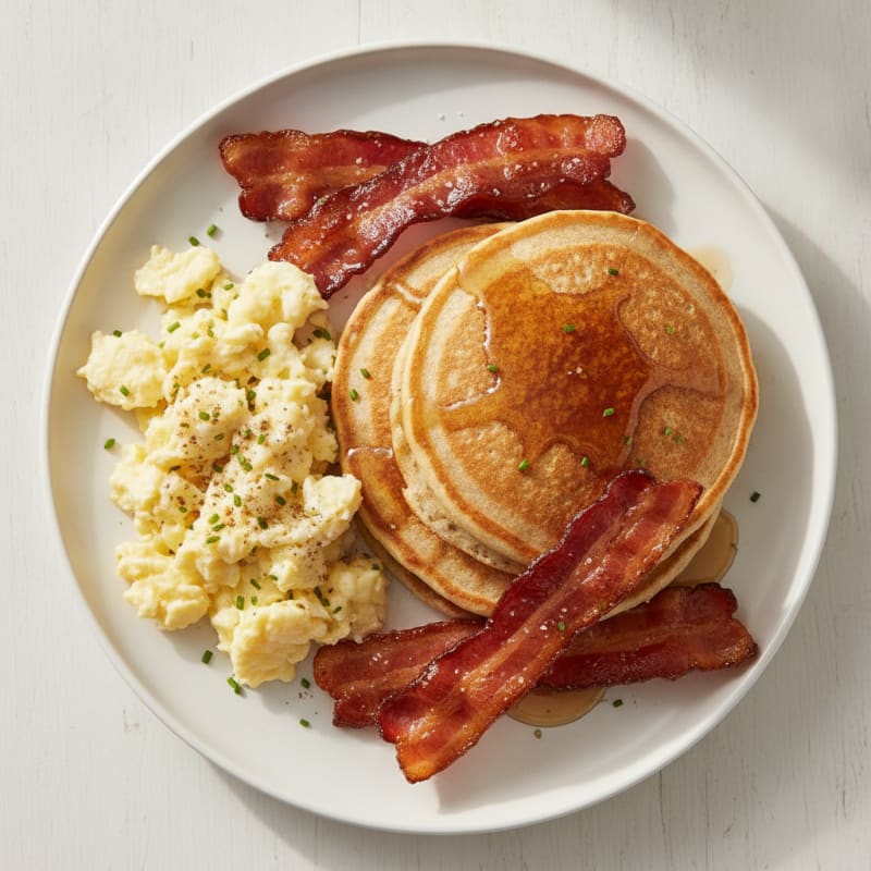 Fluffy Buttermilk-Style Pancakes with Candied Bacon