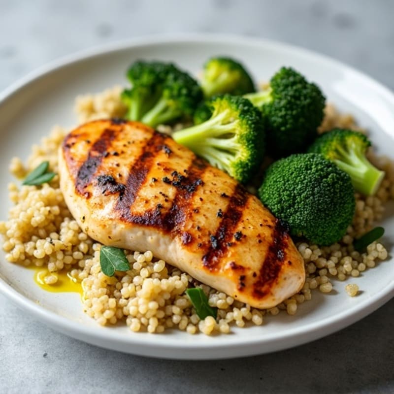 Grilled Chicken Breast with Quinoa and Roasted Broccoli