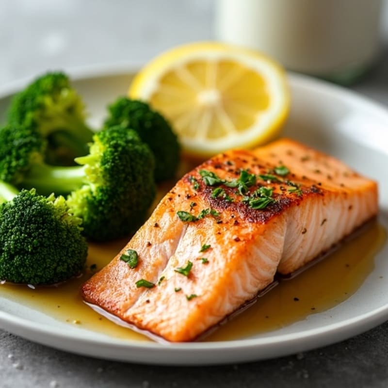 Seared Salmon with Steamed Broccoli and Lemon