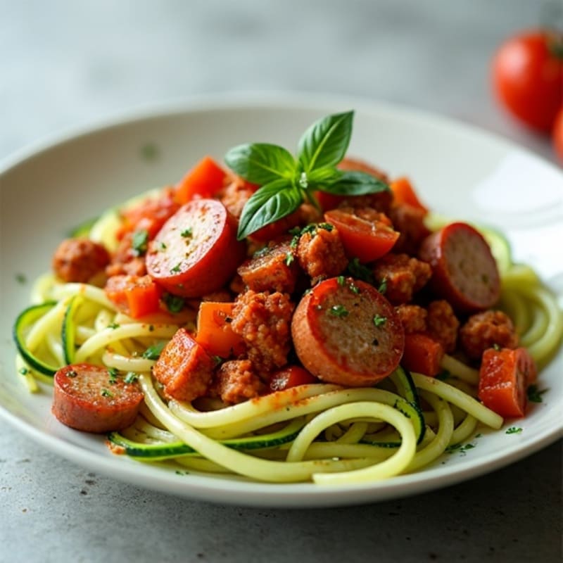 Lean Turkey Sausage Ragu with Zucchini Noodles