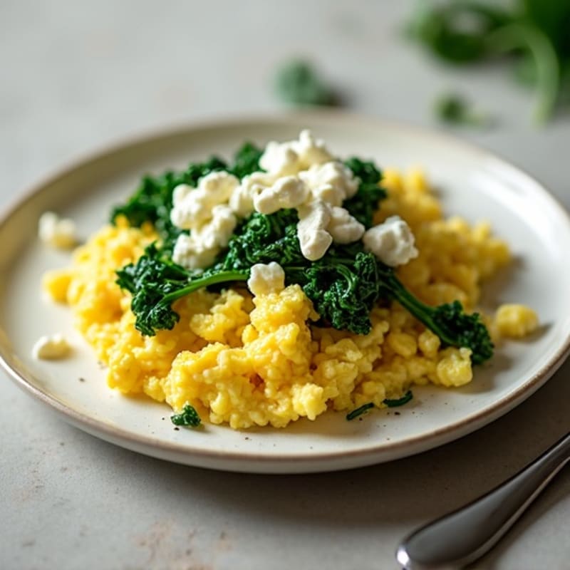 Fluffy Scrambled Eggs with Sautéed Greens