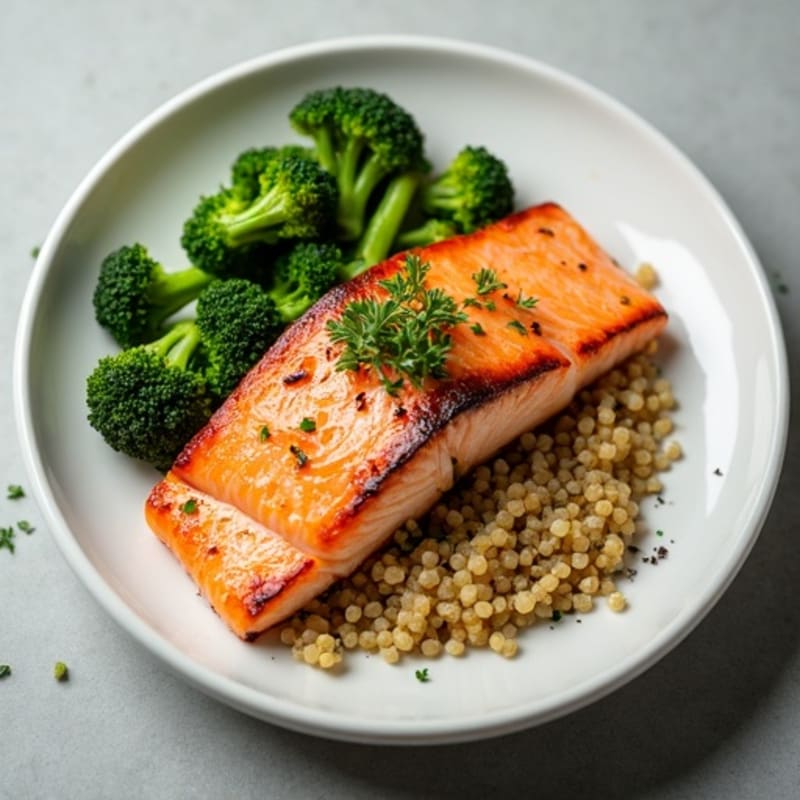 Seared Salmon with Roasted Broccoli and Quinoa