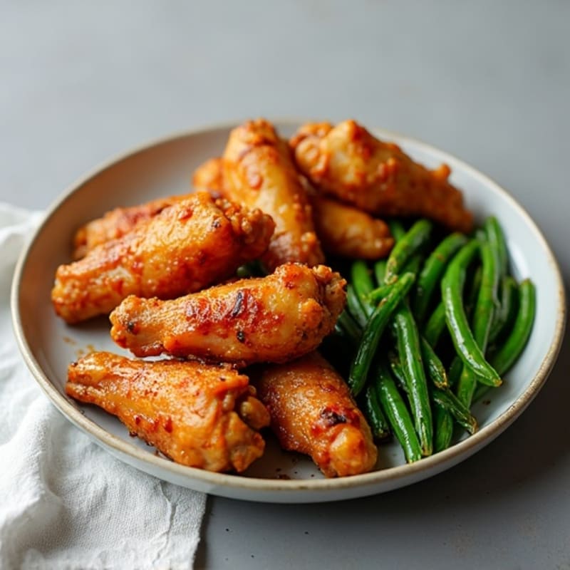 Crispy Baked Honey Garlic Chicken Wings with Roasted Green Beans