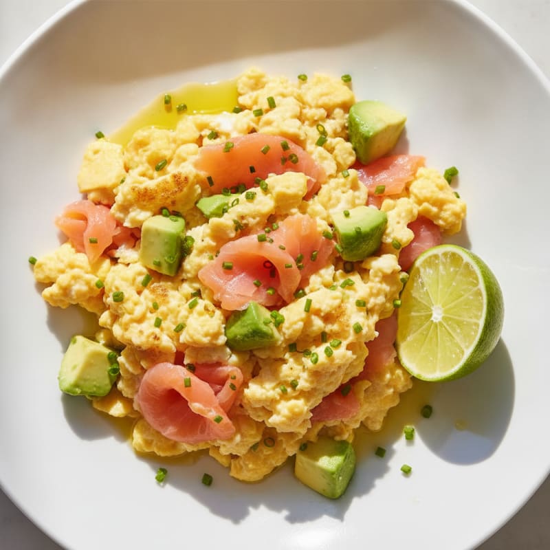 Scrambled Eggs with Smoked Salmon and Avocado