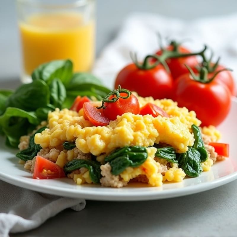 Egg White and Spinach Scramble with Lean Turkey and Fresh Tomatoes
