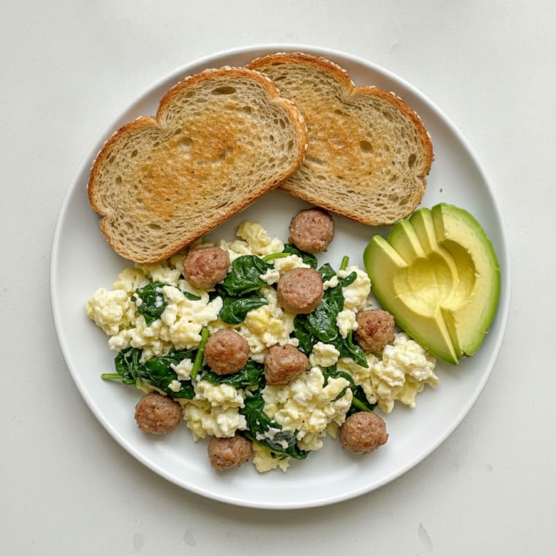 Egg White Spinach Scramble with Turkey Sausage