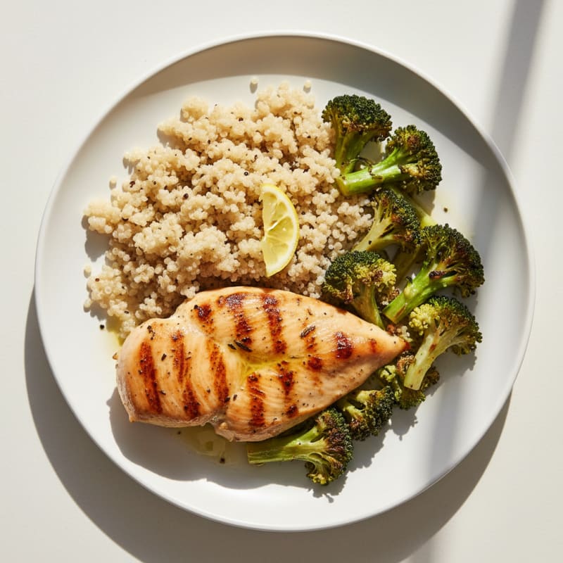 Grilled Chicken Breast with Quinoa and Roasted Broccoli
