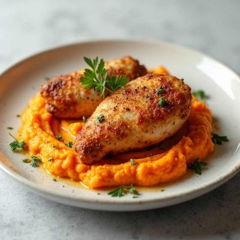 Crispy Baked Chicken with Fluffy Sweet Potato Mash