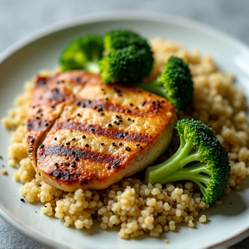 Grilled Chicken Breast with Roasted Broccoli and Quinoa