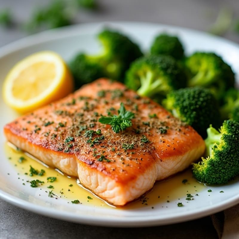 Herb-Crusted Pan Seared Salmon with Roasted Broccoli