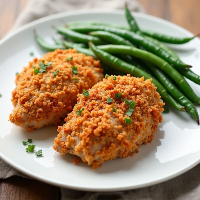 Crispy Pretzel-Crusted Chicken with Roasted Green Beans