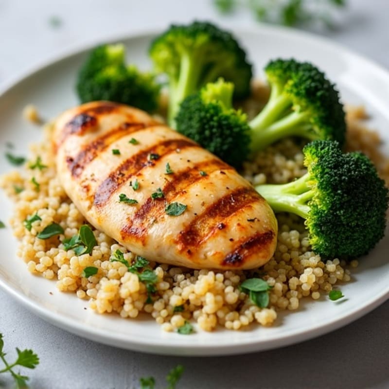 Grilled Chicken Breast with Quinoa and Roasted Broccoli