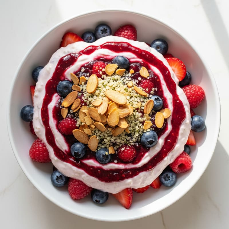 Greek Yogurt Protein Parfait with Mixed Berries and Almonds