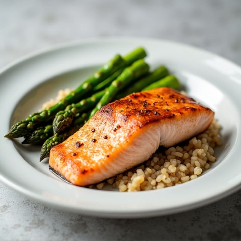 Seared Salmon with Steamed Asparagus and Brown Rice