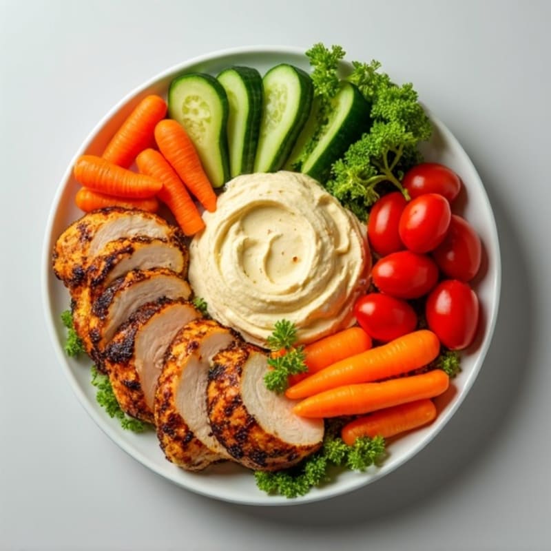 Protein-Packed Snack Platter with Fresh Veggies and Creamy Hummus