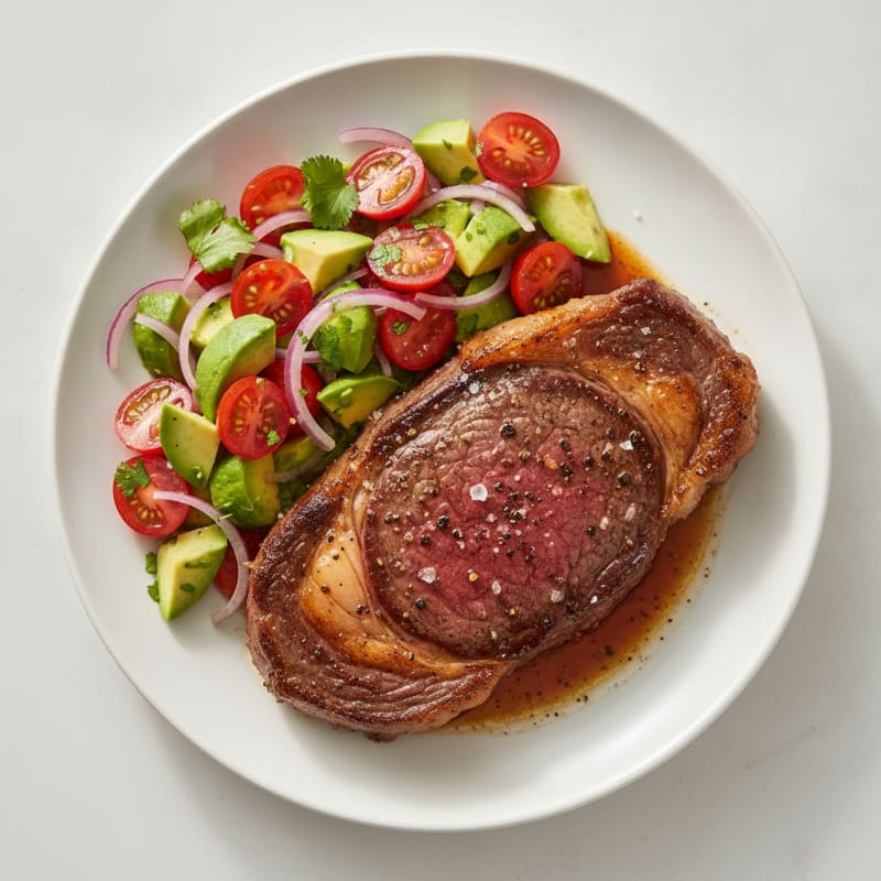 Oven-Roasted Ribeye with Tomato Avocado Salad