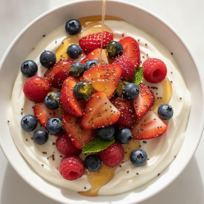 Silky Greek Yogurt with Mixed Berries and Protein Powder