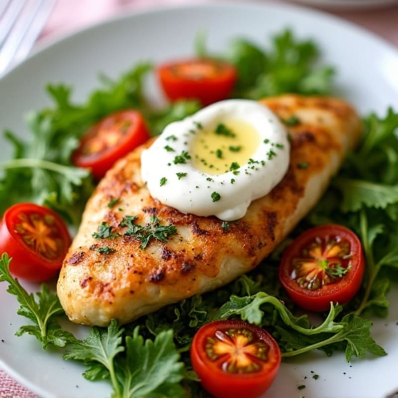 Roasted Chicken with Creamy Burrata, Blistered Tomatoes, and Fresh Greens