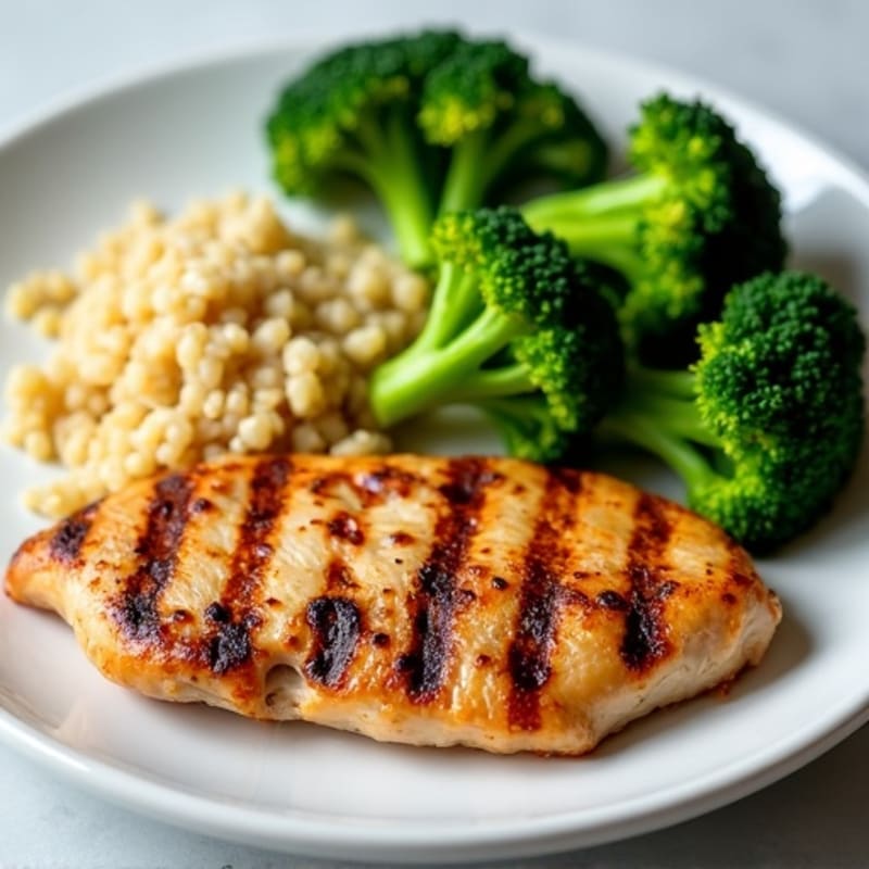 Grilled Chicken Breast with Steamed Broccoli and Quinoa