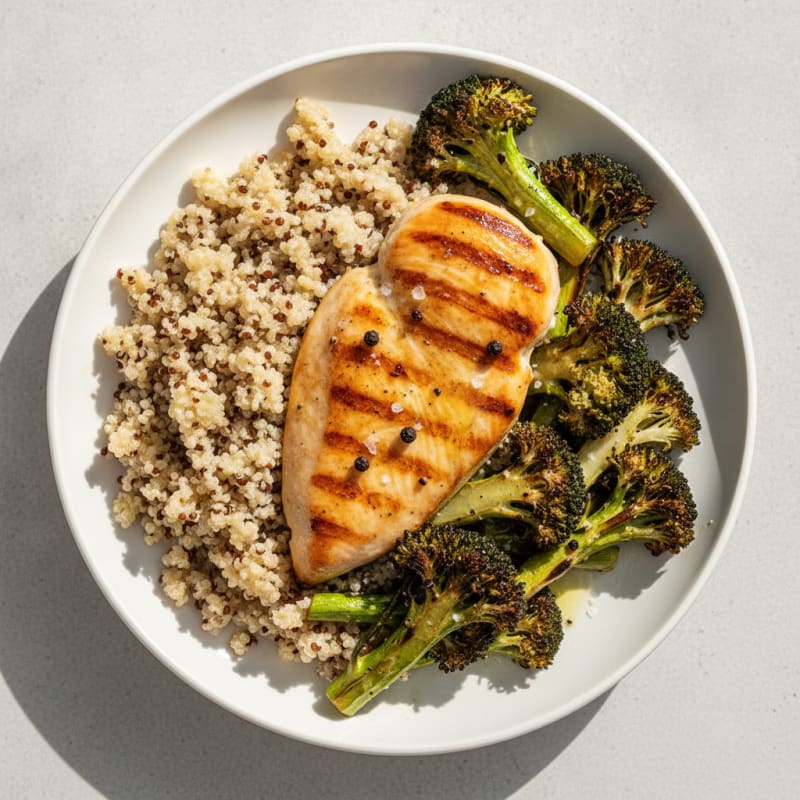 Grilled Chicken Breast with Quinoa and Roasted Broccoli