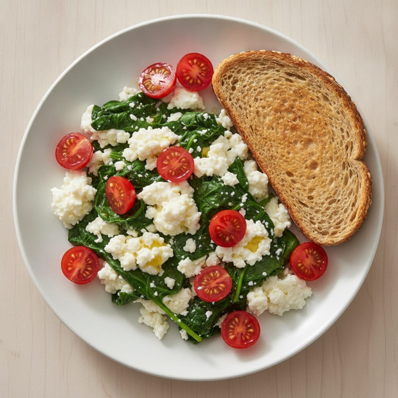 Egg White and Spinach Scramble with Cottage Cheese