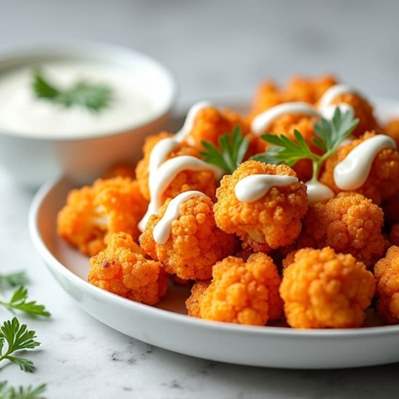 Crispy Buffalo Cauliflower with Ranch Drizzle
