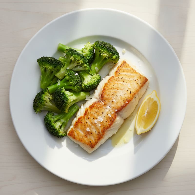Seared Cod with Steamed Broccoli and Lemon
