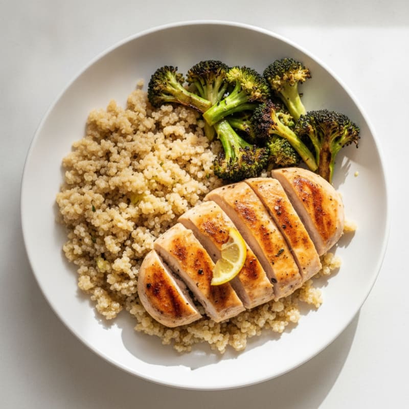 Grilled Chicken Breast with Quinoa and Roasted Broccoli