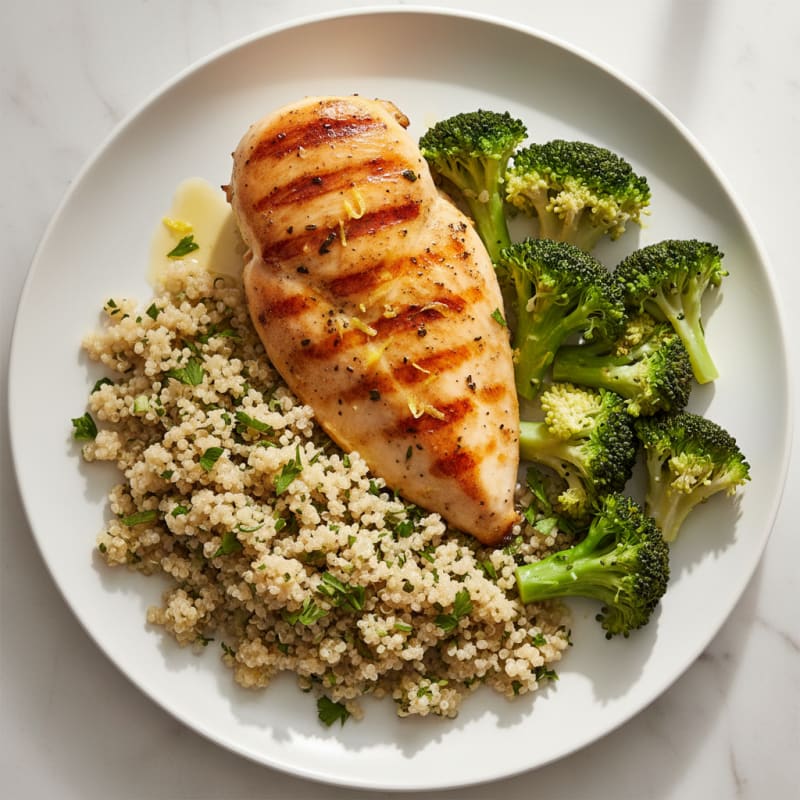 Grilled Chicken Breast with Quinoa and Steamed Broccoli
