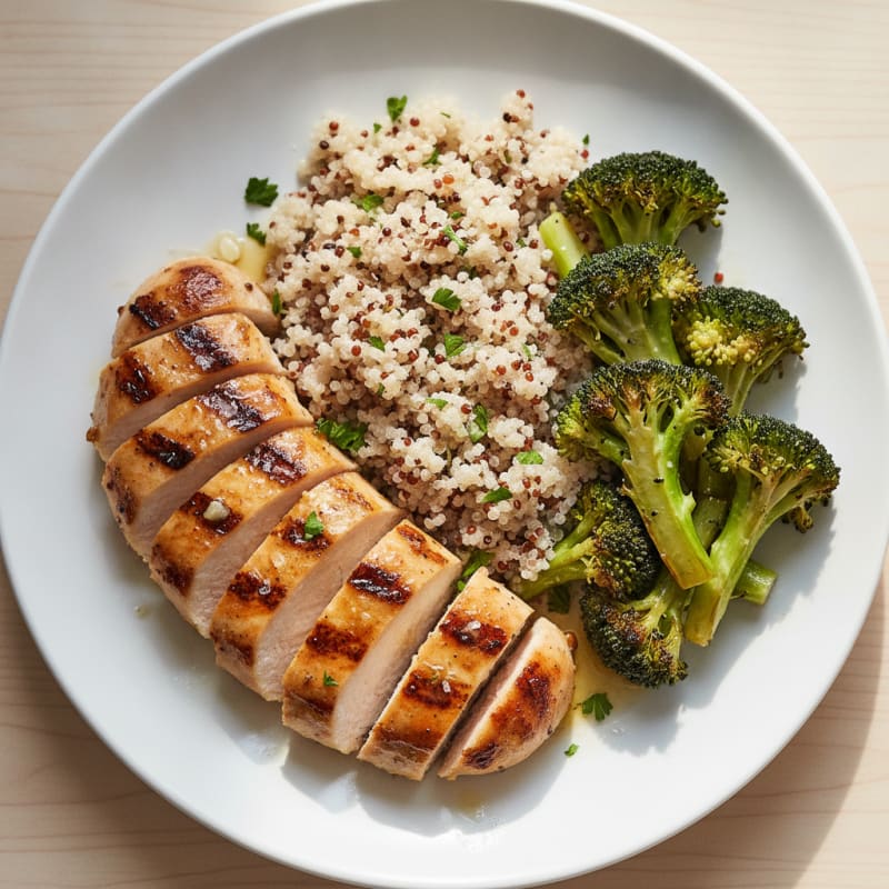 Grilled Chicken Breast with Quinoa and Roasted Broccoli
