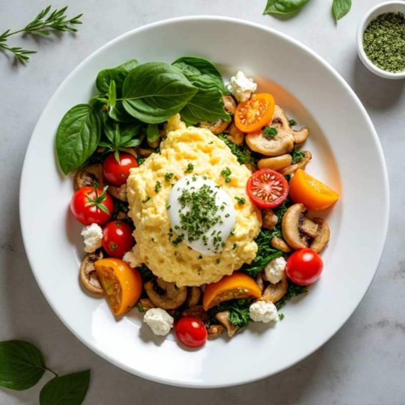 Fluffy Herb-Spiced Egg White Scramble with Roasted Vegetables