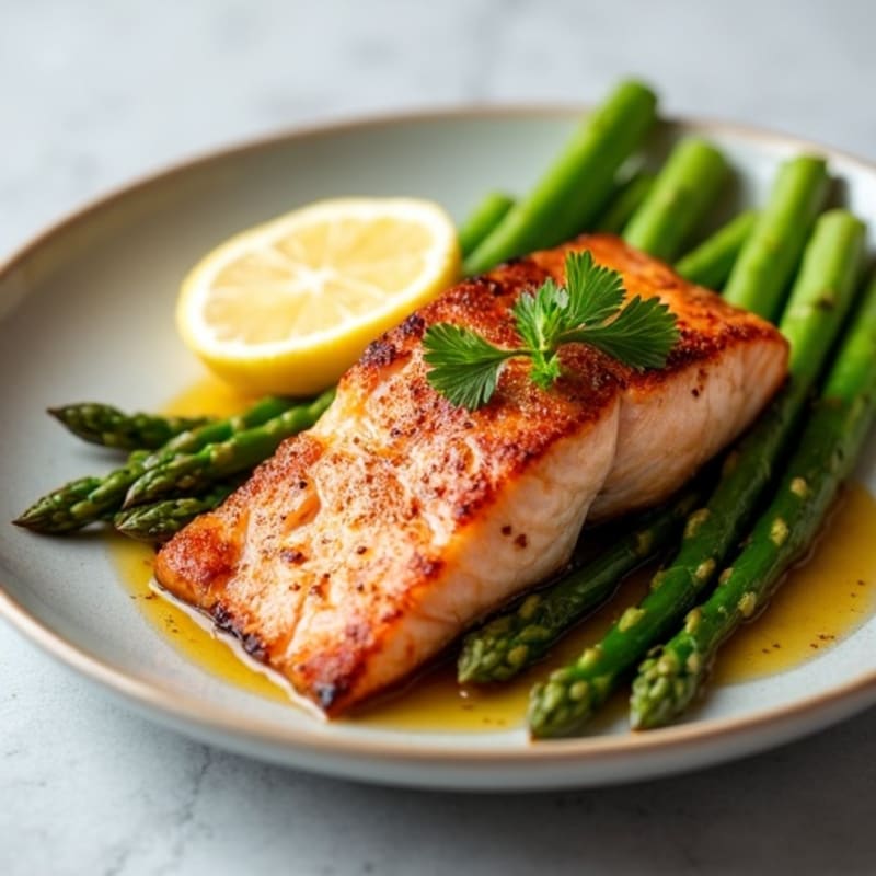 Crispy Pan-Seared Salmon with Roasted Asparagus