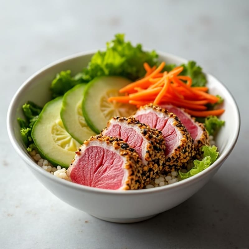 Sesame-Crusted Tuna Roll Bowl with Cauliflower Rice