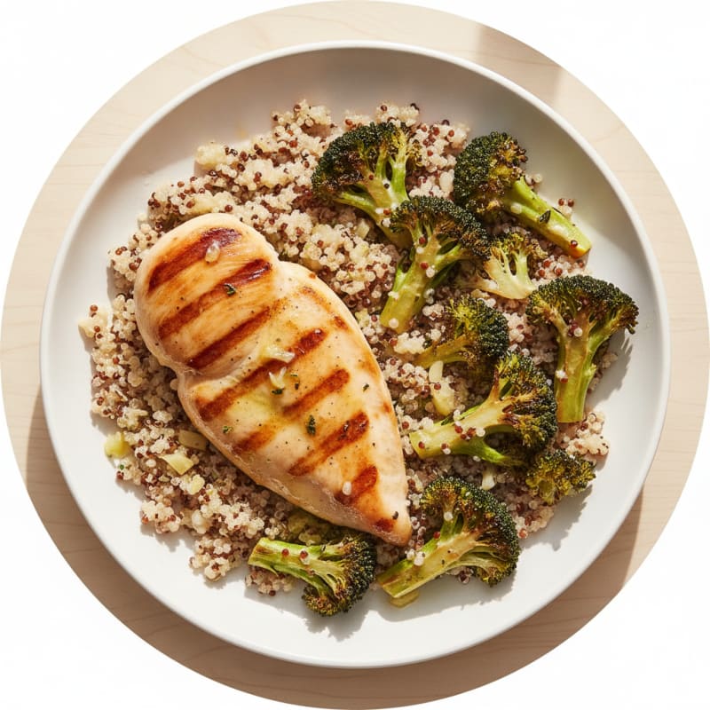 Grilled Chicken Breast with Roasted Broccoli and Quinoa
