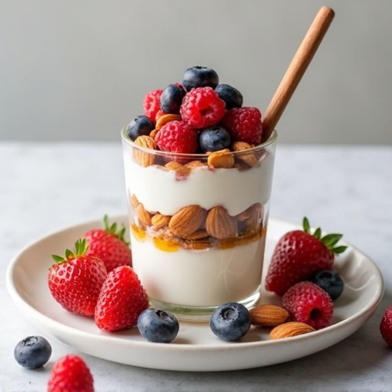 Greek Yogurt Protein Parfait with Mixed Berries and Almonds
